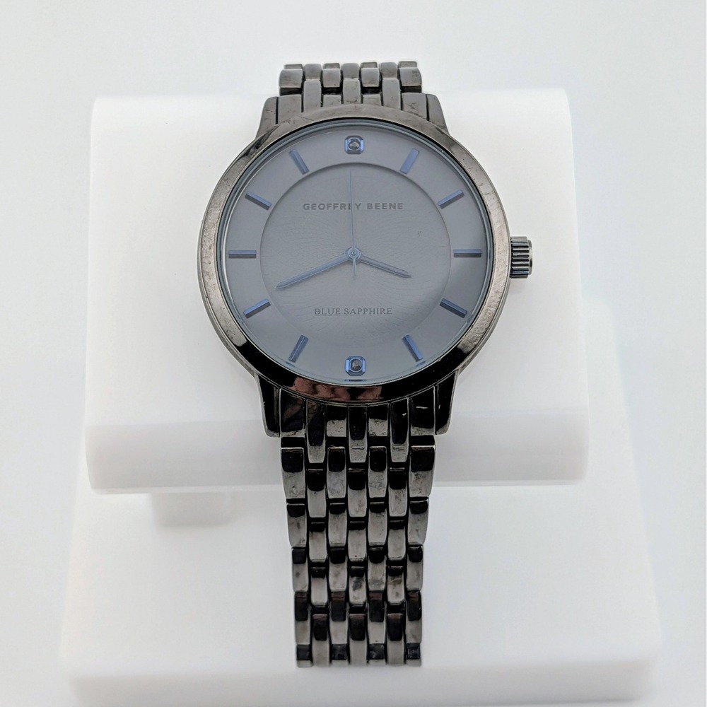Geoffrey Beene Blue Sapphire Gray Dial Blue Hands Gunmetal Men's Watch 40mm